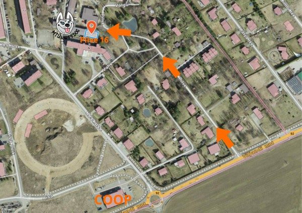 Kaart soovitatud marsruudiga: pööra Võlsi teelt Pilve tänavale, sihtpunkt Pilve 16